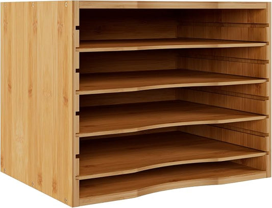 Bamjoy Bamboo 5 Tier Desktop Organizer, Paper Organizer Mail Sorter, File by Bamjoy