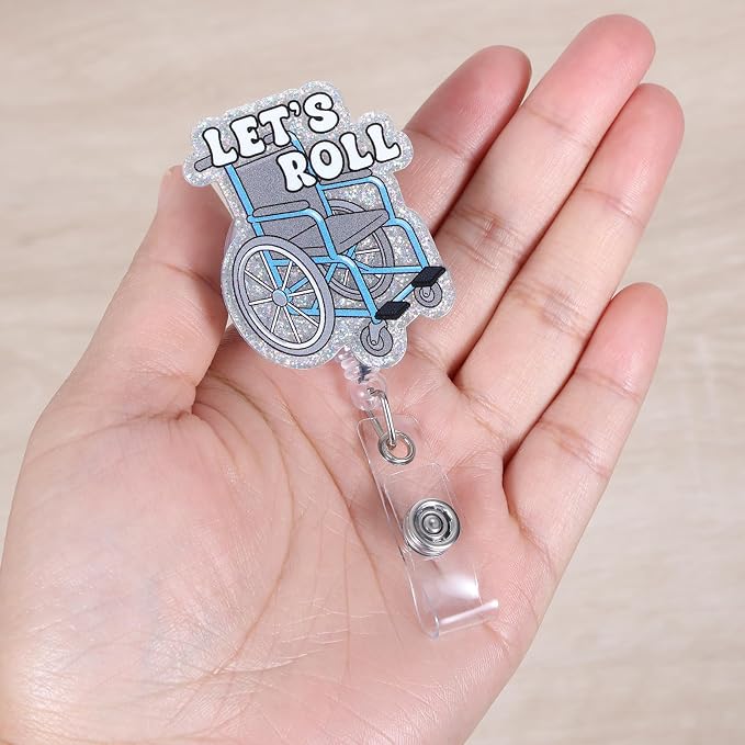 Let's Roll Funny Nurse Badge Reel, Cute Retractable ID Badge Holder - Image 4