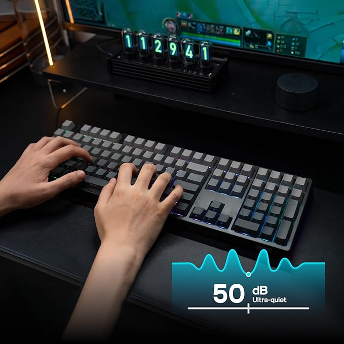 EPOMAKER TH108 Full Size Mechanical Keyboard, Wireless Gaming Keyboard with 8000mAh Battery, Creamy Gasket, 108 Keys, Hot Swap, Custom Driver, RGB Backlight (Black, Sea Salt Silent)-DeskLoop Office