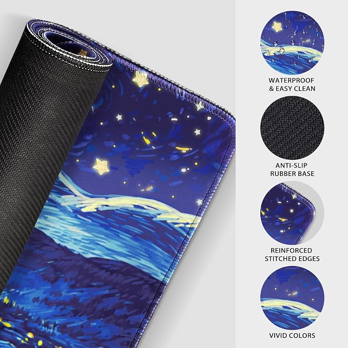 Starry Night Cat Large Mouse Pad, 31.5"x15.7" Desk Mat, Anti-Slip Rubber Base - Image 5