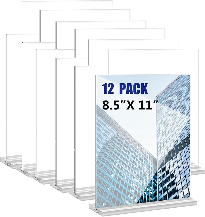 KOOLDE Acrylic Sign Holder 8.5x11 Inches 12 Pack T Shape Desktop Display Stand by KOOLDE