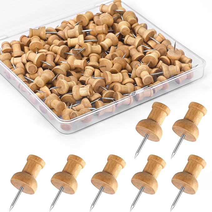 120Pcs Coffee Wood Push Pins, Wooden Pins and Tacks, Cute Pushpins by GOOLADA