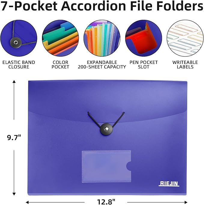 Accordian File Organizer 7 Pocket Expanding File Folder - Image 3