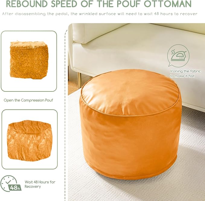 HIGOGOGO Round Stuffed Pouf Ottoman, Pu Leather Poufs - Image 8