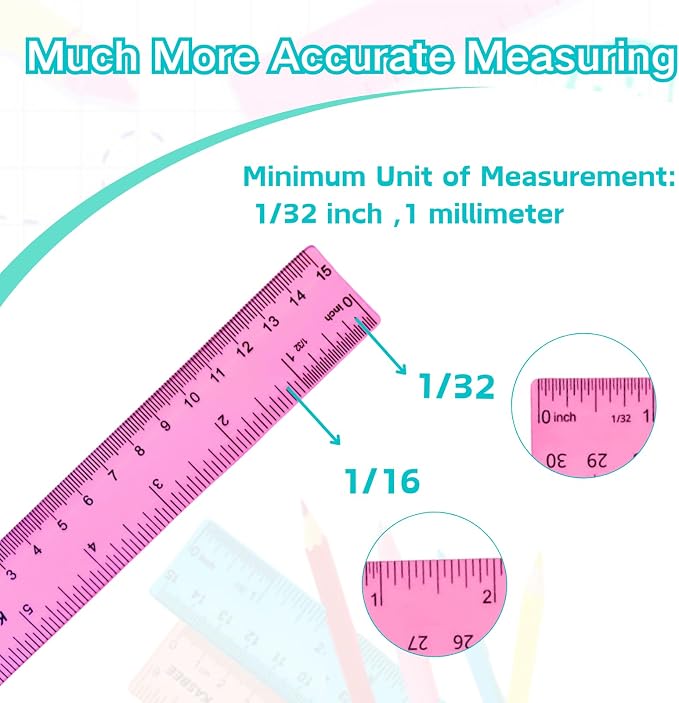 6 Inch Rulers, Colored Clear Rulers, Centimeters and Inches, Plastic Ruler - Image 6