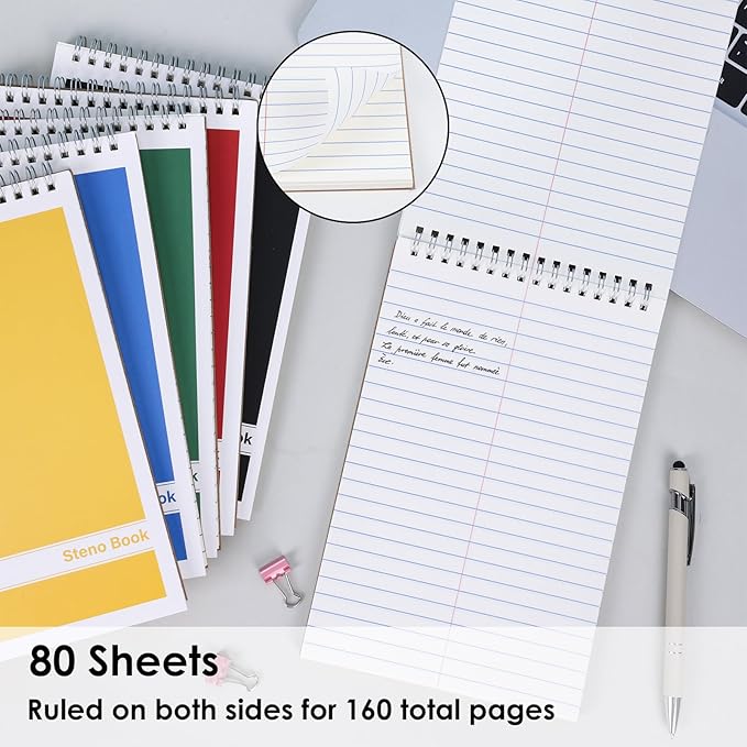 LABUK 15 Pack Steno Pads 6x9 Inches 80 Sheets Spiral Steno Notebooks Gregg Rule, Pocket Notebooks Colorful Covers with Top Spiral Pads for School, University, College, Work, Office-DeskLoop Office