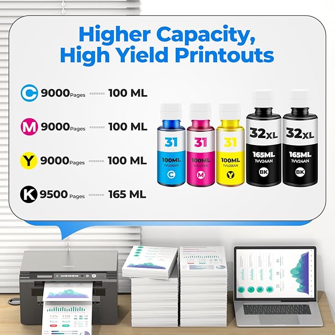 31 Ink 32XL Black Ink Bottle Set for Smart Tank Ink 7602 5101 651 5000 5103 6001 7301 7001 Compatible with HP 31 32XL Ink Bottle Set for Smart Tank 5101 5000 7602 7301 7001 5102 7002 7006 551 Printers-DeskLoop Office