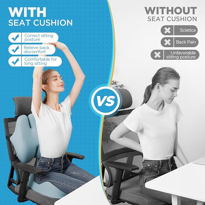 BEAUTRIP Seat Cushion & Lumbar Support Pillow for Office Chair, Car & Wheelchair - Ergonomic Coccyx Cushion for Tailbone, Sciatica & Back Pain Relief - Extra-Dense Charcoal Memory Foam Chair Cushions-DeskLoop Office