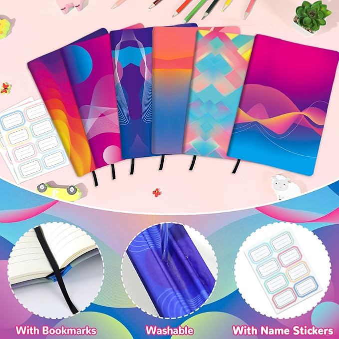 Jumbo Book Covers 8 Pack Reusable Fabric Book Cover Protective Books Covers 9 x 11 Inch Neon Stretchable Books Sleeve Cover with Label Sticker for Most Hardcover Textbooks Up to 10 x 12.5 Inch-DeskLoop Office