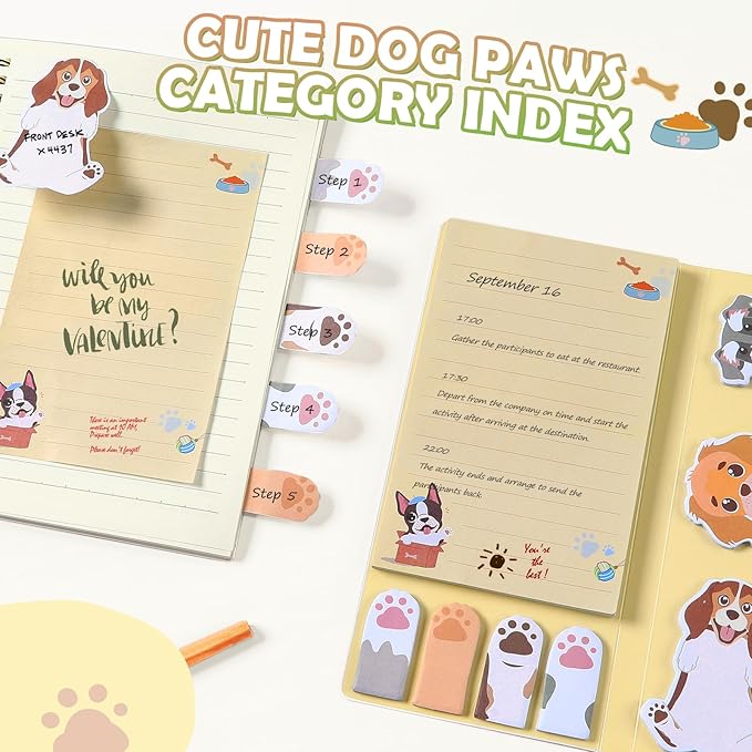 Hommie Cute Sticky Notes, Dog Sticky Notes Set Planner Dividers Self-Stick Notes Pads Animal Divider Tabs Bundle Writing Memo for Dog Lovers Office School Supplies-DeskLoop Office