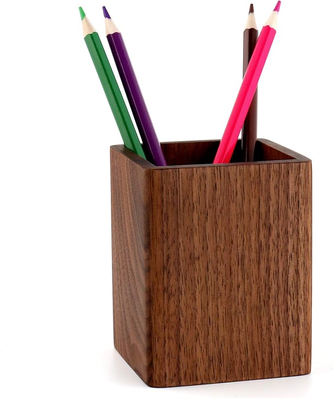 Walnut Pencil Holder Wood Pen Holder For Desk Pen Cup Organizer Ofiice Pencil Stand Simple(Black walnut)-DeskLoop Office