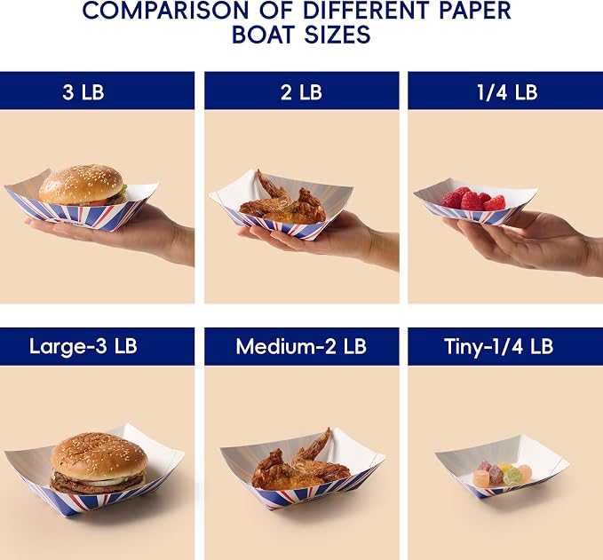 JOLLY CHEF 250 Pack 1/4 Lb Paper Food Trays, Mini Disposable Food Boat - Image 3