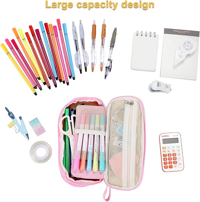 Big Pencil Case Zipper Pencil Pouch Organizer Large Capacity Pen Bag with Handle Portable for Girls Kids Adults Gift Pen Case for School Home Office Light-pink-DeskLoop Office