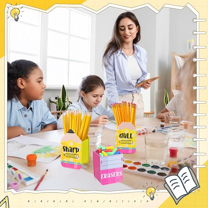 DoubleFill 3 Pcs Sharp and Dull Pencil Holder Eraser Buckets Wooden Shaped - Image 6