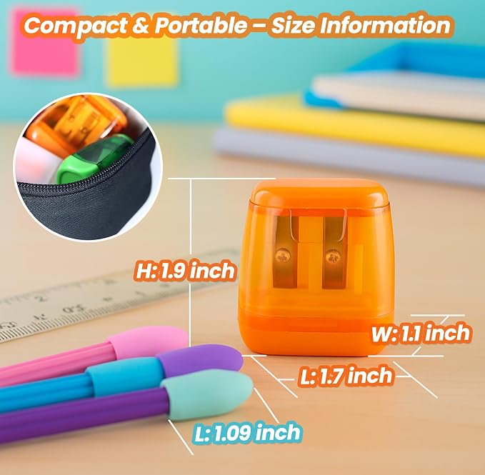 Pencil Sharpener Set – 4 Dual Hole Manual Sharpeners + 4 Pencil Top Erasers - Image 5