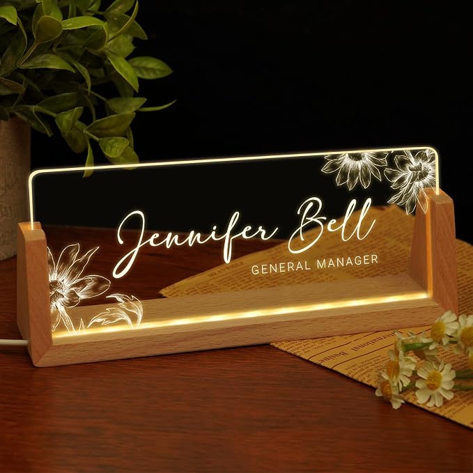 Custom Name Plate for Desk, Personalized Light Up Acrylic Desk Name Plate by EOBIBIFUN