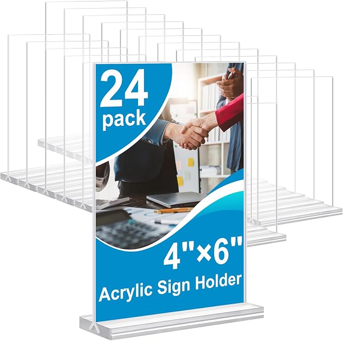 Acrylic Sign Holder 4x6 Inches 24 Pack, Double Sided Clear Display Stand Table by Unknown
