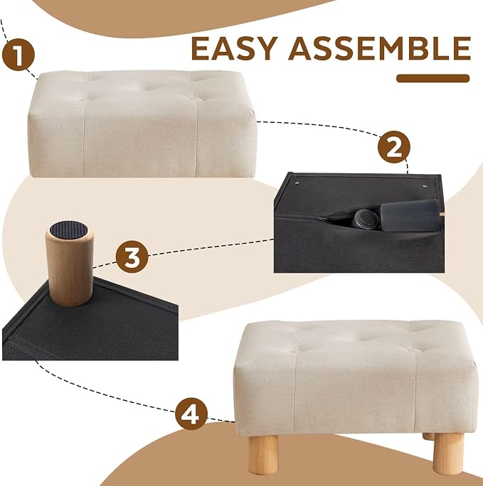 Small Foot Stool Ottoman, Linen Footstool Ottoman Foot Rest - Image 6