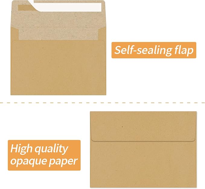 100 Packs Kraft 4x6 Envelopes for Invitation Card, A6 Small Envelopes Self Seal - Image 3