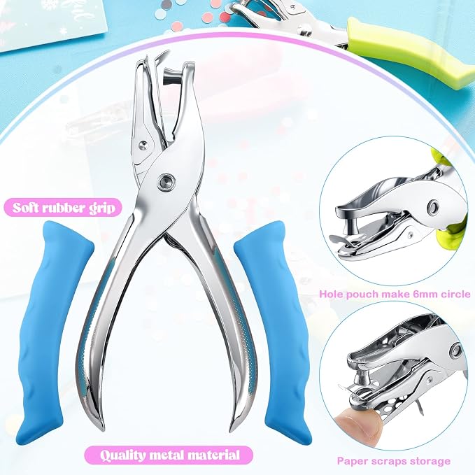 Chumia 12 Pieces Single Hole Punch Handheld 1/4 Inch Hole Paper Punch - Image 3