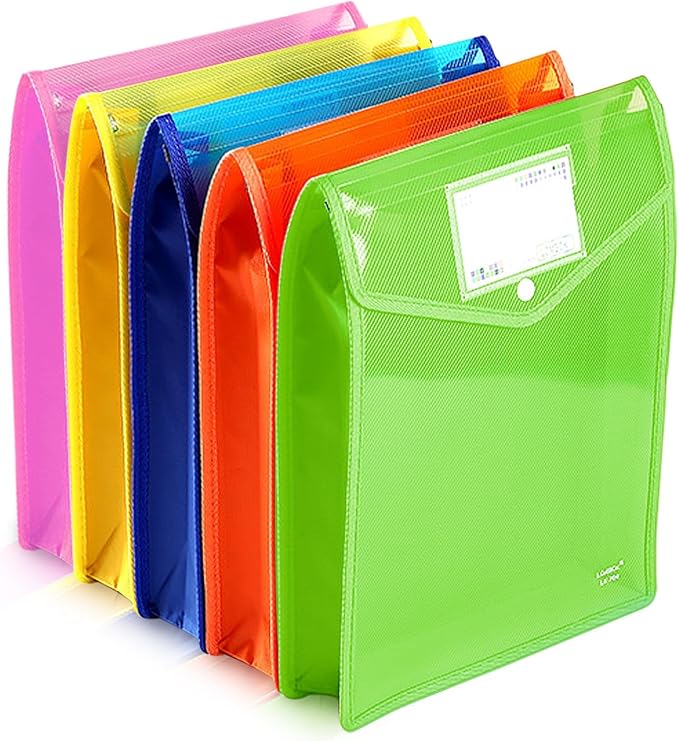 5 PCS Plastic File Folders, A4 Document Folder Pockets Envelopes, Waterproof by inheming