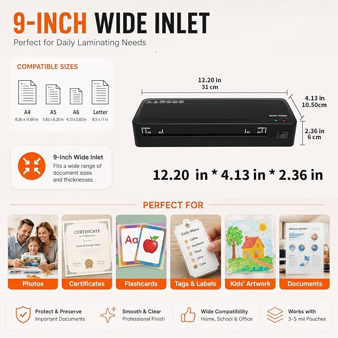 Laminator Machine for Teachers & Home Office, 9-Inch Thermal Laminator - Image 6