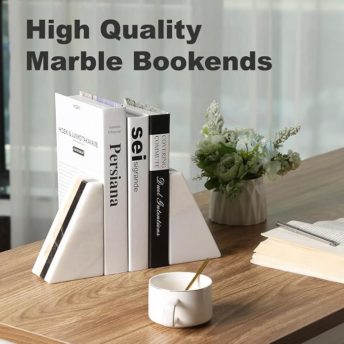 Karibiber Marble Book Ends, Non-Skid Bookends - Image 5