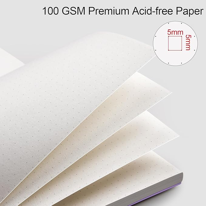 AHGXG Bullet Dotted Journal - Dot Grid Spiral Notebook B5, 140 Pages, 100 GSM Thick Paper, Waterproof Plastic Cover Journals for Bullet Journaling, Sketching, 7.6" x 10", Purple-DeskLoop Office