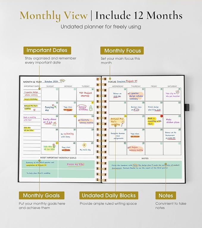 Undated Weekly and Monthly Planner, B5 Large Weekly To Do List Notebook - Image 2