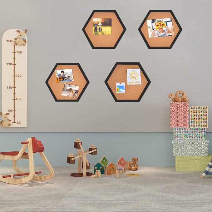 AkTop Cork Bulletin Board Hexagon 4 Pack, Small Framed Corkboard Tiles - Image 9