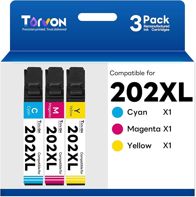 Remanufactured Ink Cartridges Replacement for Epson 202XL Ink Cartridges Multipack 202 T202 T202XL Compatible with Epson Workforce WF-2860 Expression Home XP-5100 Printer(C/M/Y 3-Pack)-DeskLoop Office