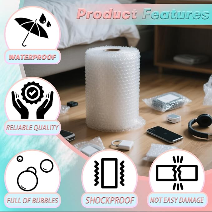 12 in x 15 ft Clear Bubble Cushioning Wrap, Protective Packing Roll - Image 6