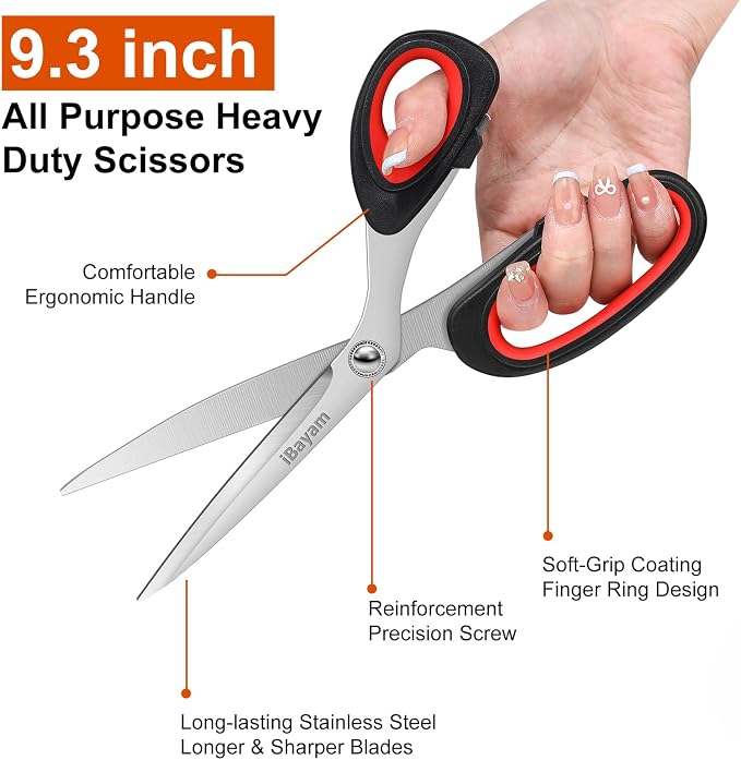 iBayam Scissors All Purpose, 9.3 Inch Scissors Heavy Duty Stainless Steel Shears - Image 2
