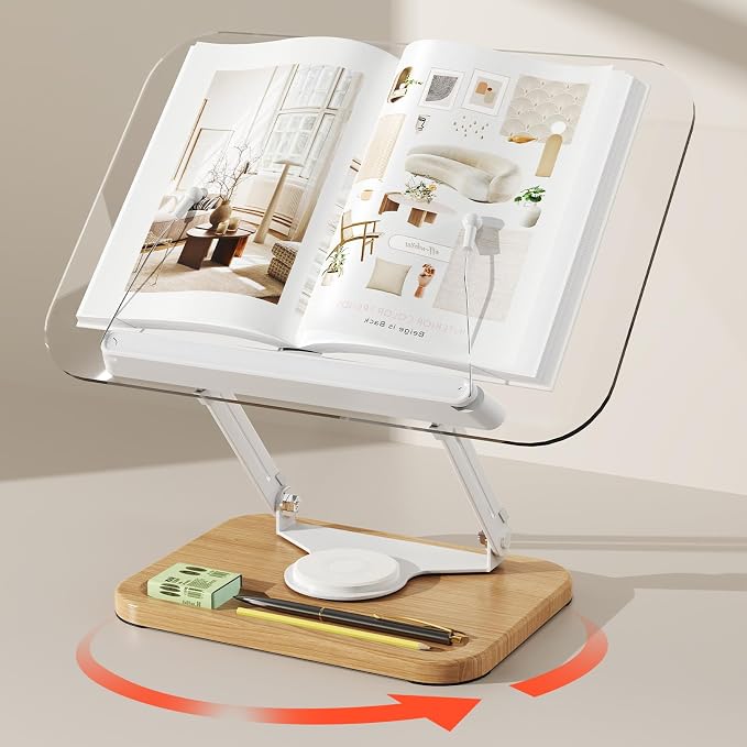 BYMECOST Acrylic Book Stand for Reading, 360°Rotating Book Holder by BYMECOST