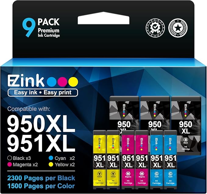 E-Z Ink Compatible Ink Cartridge Replacement for HP 950XL 951XL 950 XL 951 XL for OfficeJet Pro 8610 8600 8615 8620 8625 8100 276dw 251dw (3 Black, 2 Cyan, 2 Magenta, 2 Yellow),9 Combo Pack-DeskLoop Office