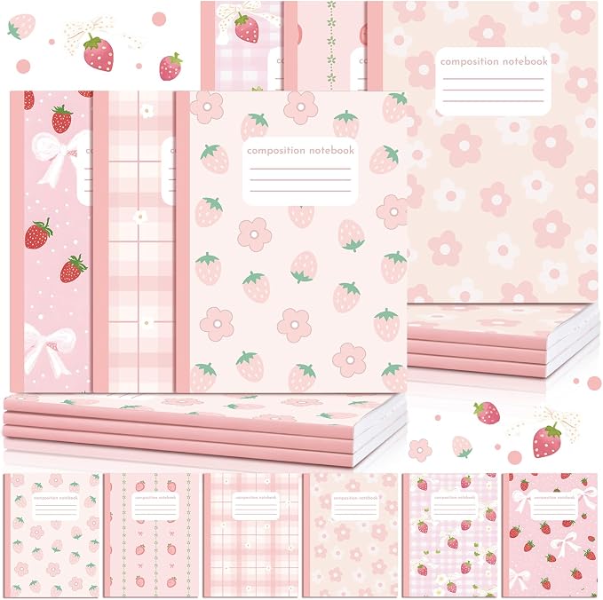 Harloon 6 Pack Composition Notebooks Wide Ruled Bulk Cute Pink Composition by Muasung