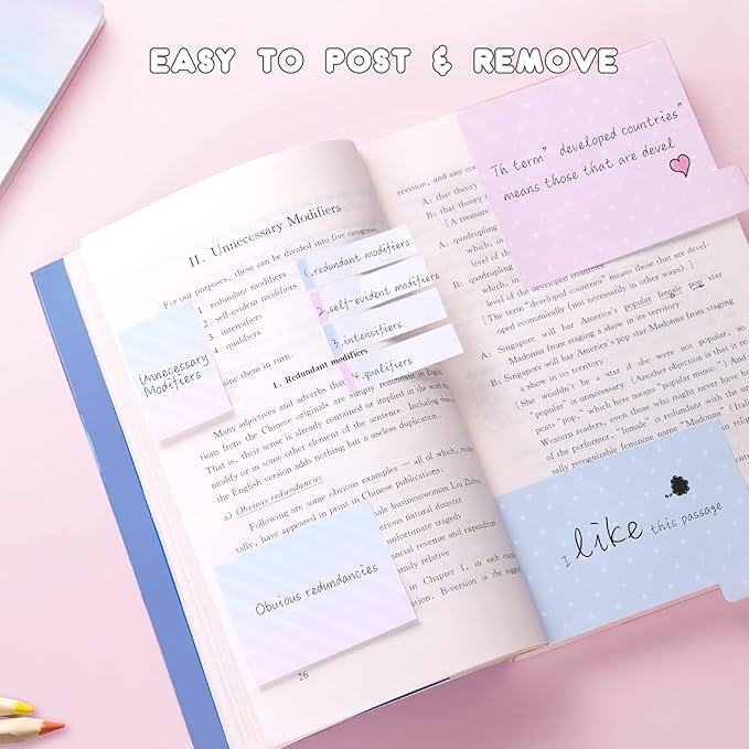 Hommie Sticky Notes Set Tabs 410 Pack Color Pads Divider Sticky Notes with Bookmark Index for School Supplies, 60 Ruled, 40 Per Dotted, 60 Per Rectangular, 6x25 Index Tabs-DeskLoop Office