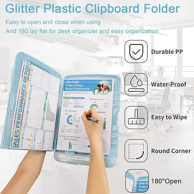 Glitter Clipboard with Storage, Storage Clipboard with Pen Holder, A4 Binder - Image 5