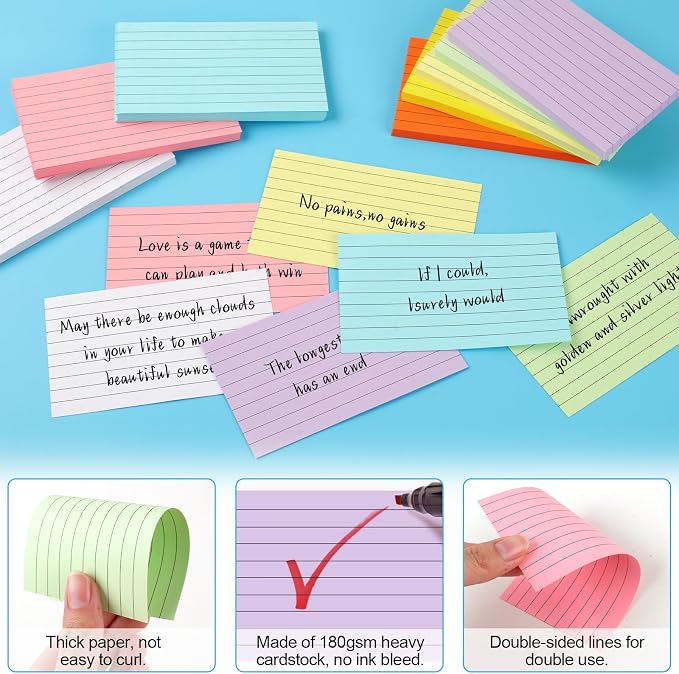 Utron 248 Sheets Colored Index Cards 3x5, Double-Sided Blank Notes Flash Cards - Image 3