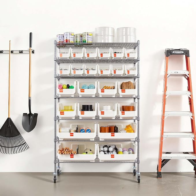 VEVOR 7-Tier Rolling Bin Storage Rack, 24 Organizer Bins, Bin Rack Storage - Image 2
