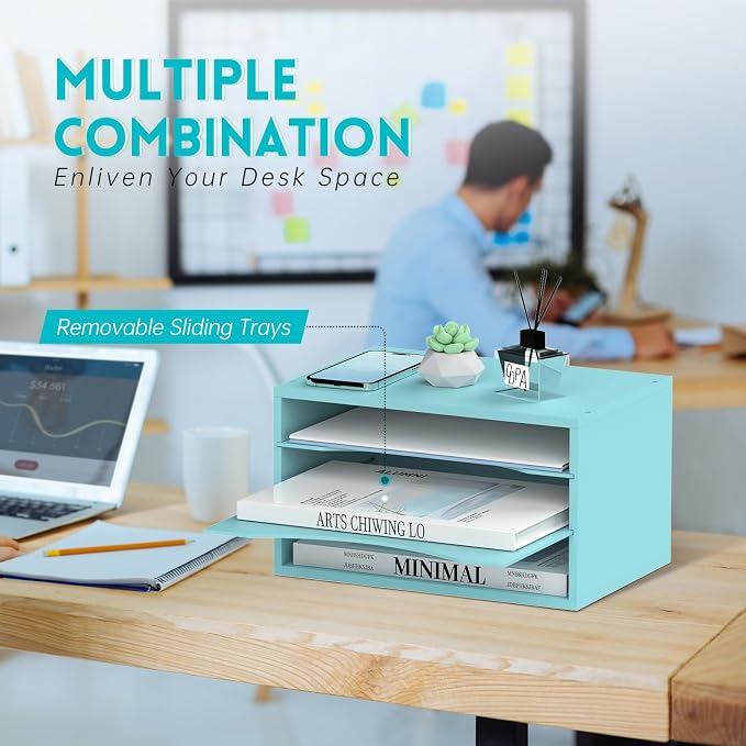SUPEASY Wood Desk Organizer, 3 Tier Paper File Organizer - Image 4