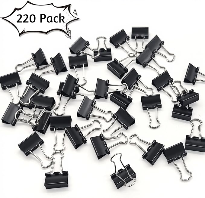 OWLKELA 220 PCS Mini Binder Clips 0.6 Inch, Metal Paper Clip Bulk, Small Black - Image 2