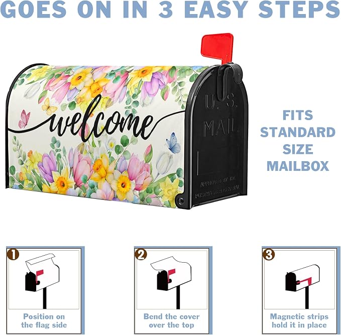 Spring Summer Welcome Mailbox Cover Magnetic Standard Size Spring Floral - Image 6