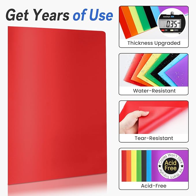 Sooez 7 Pack Folders with Pockets, 2 Pocket Folders with Extra Labels, Plastic - Image 3