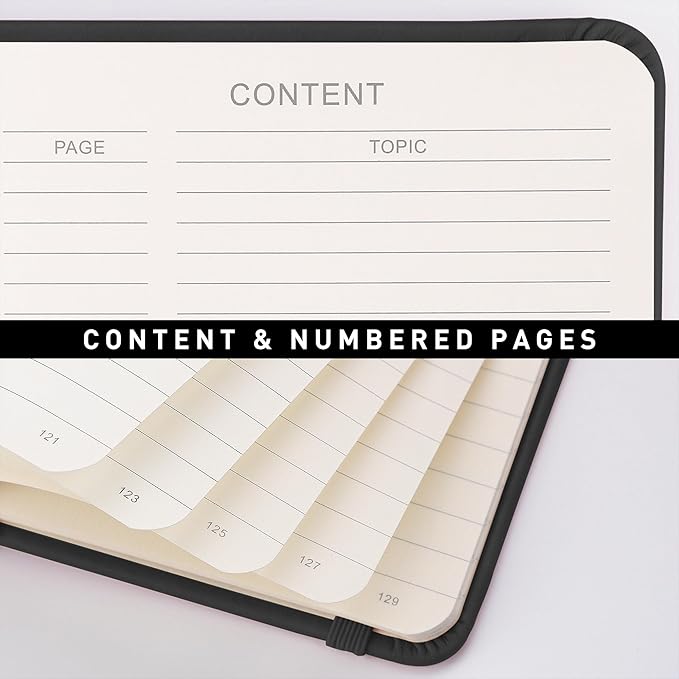 RETTACY Lined Journal Notebook, 192 Numbered Pages, A5 Medium Size (5.7'' x 8.3''), for Men & Women, Journaling, Writing, Work & Office, Leather Hardcover, 100 GSM Thick Paper (Black)-DeskLoop Office