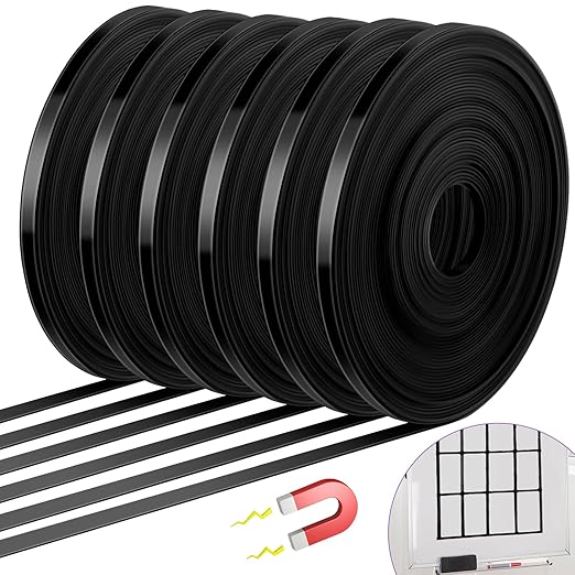 6 Rolls Black Magnetic Tape Roll Thin Strips, 1/4 Inch x 33 ft Magnetic by Saypacck