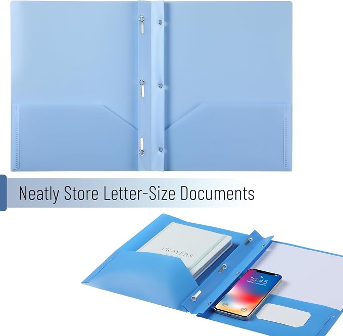 Mr. Pen- Plastic Folders with Pockets and Prongs, 5 Pack, Letter Size | Blue - Image 7