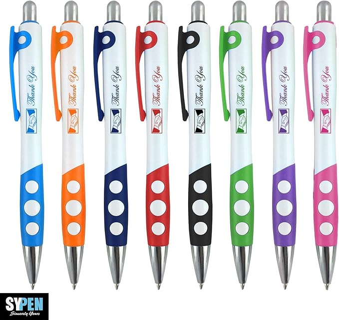 Personalized Ballpoint Pens With Custom Logo/ Text-350 Pack Bulk-for Businesses, Parties, & Events, Custom Printed, White Barrel with Matching Colored Clip and Grip, Click Pens, Black Ink, Light Blue-DeskLoop Office