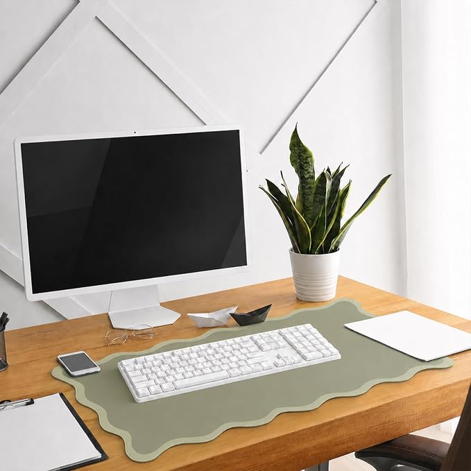 Hahafelt Scalloped Desk Mat Large Desk Pad Cute Coquette Table Mat Back to - Image 4