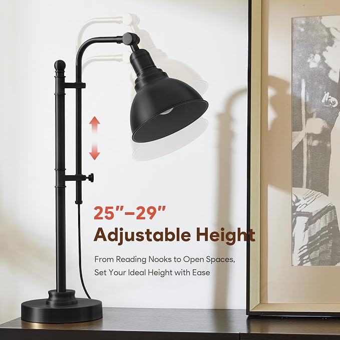 VONLUCE Rustic Desk Lamp Black Adjustable, Industrial Style Metal Task Lamps - Image 3